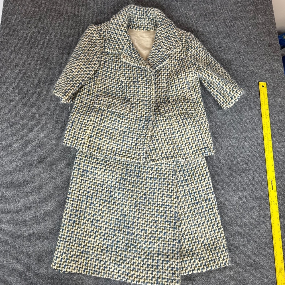 Vtg 80s Vogue Paris Original Tweed Boucle Plaid Skirt Suit Wool blend LARGE